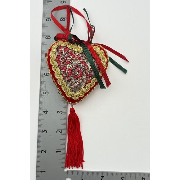 Vintage Heart Shaped Christmas Tree Ornament Victorian Style Tassel Red Gold - Picture 4 of 6